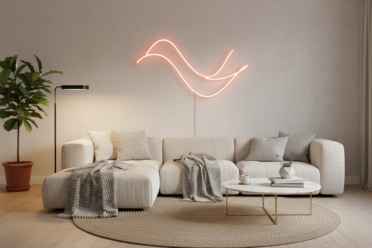 letreiro led neon em um quarto gammer ou em uma sala de estar astetich cor do led peach pink